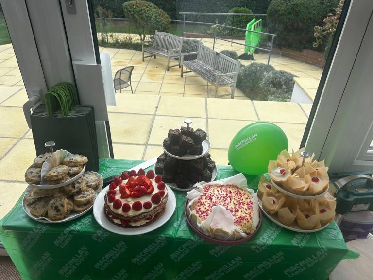 Homemade cakes, brownies and cookies on the Macmillan bake sale table at Downs House
